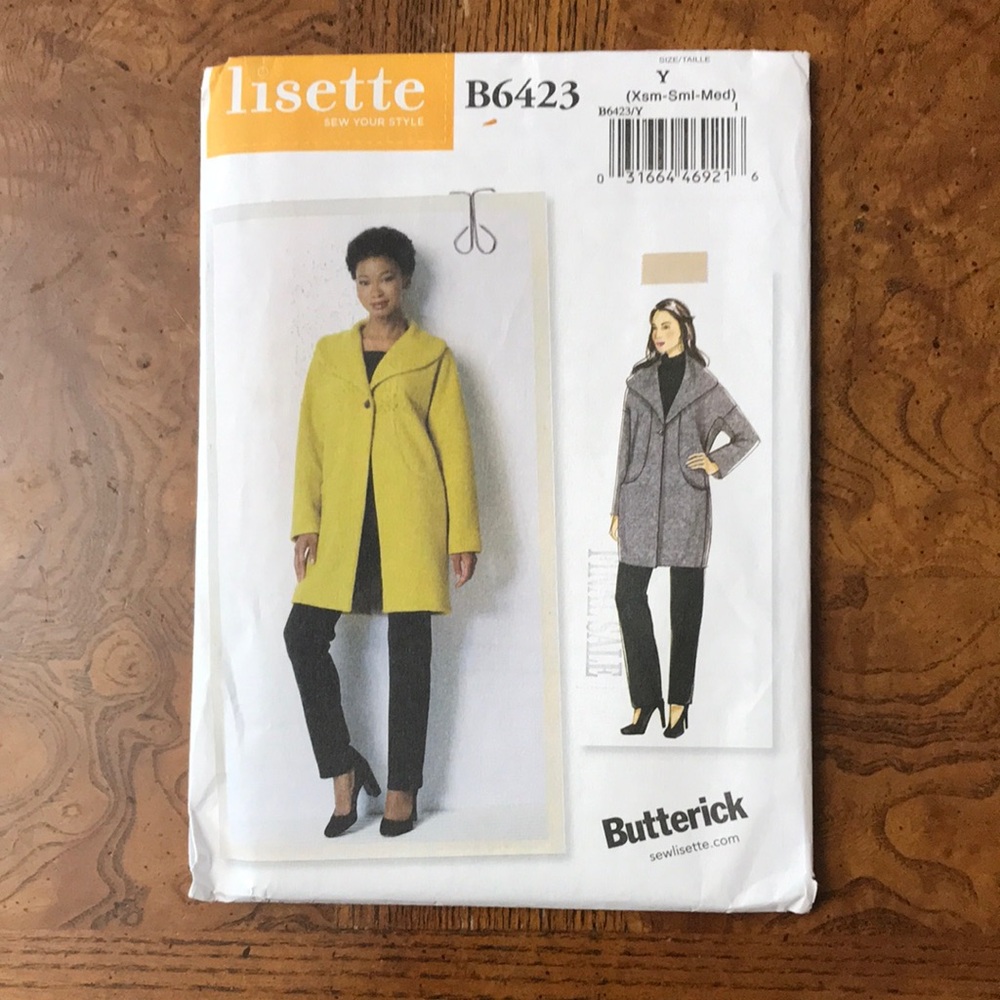 NEW Lisette Coat Pattern Butterick B 6423- UNCUT- Size Y, XS, S, M Loose-fitting